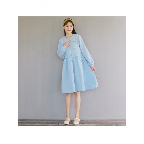 Cute Loose Doll Collar Long Sleeve Knee Length Dress