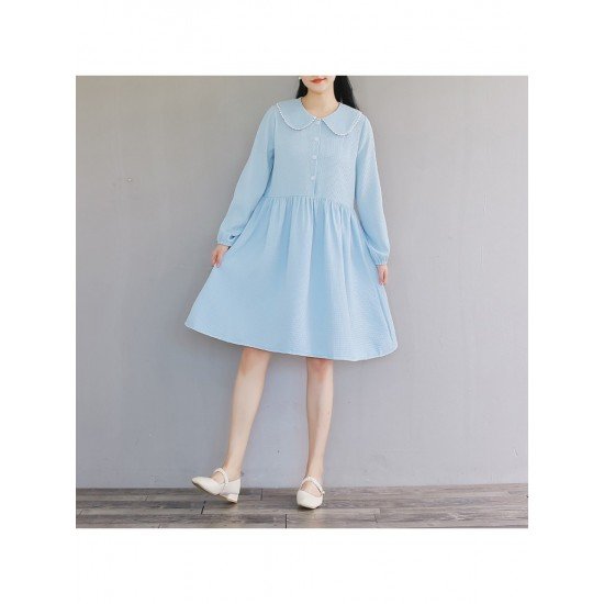 Cute Loose Doll Collar Long Sleeve Knee Length Dress