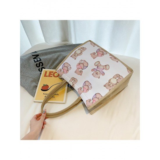  Casual Canvas Cute Cartoon Printed Tote Bag