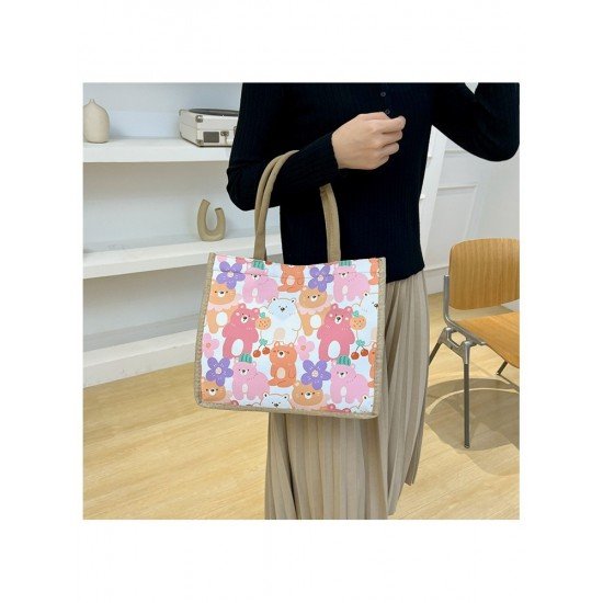  Casual Canvas Cute Cartoon Printed Tote Bag