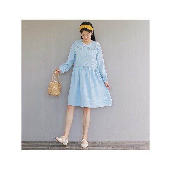 Cute Loose Doll Collar Long Sleeve Knee Length Dress