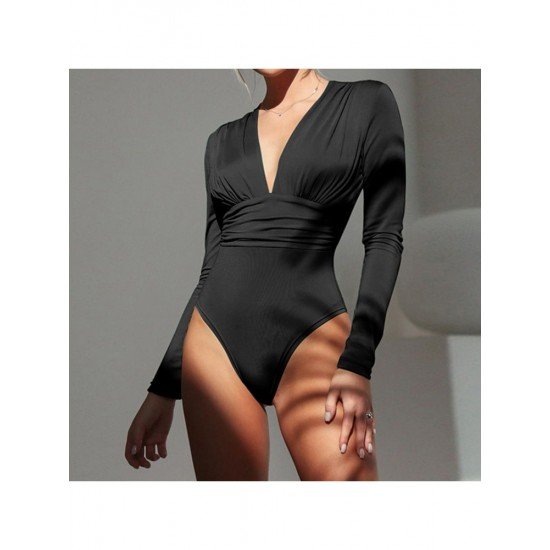 Ladies Fall Long Sleeve Deep V Neck Bodysuits