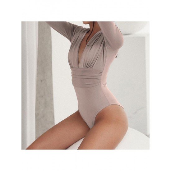 Ladies Fall Long Sleeve Deep V Neck Bodysuits