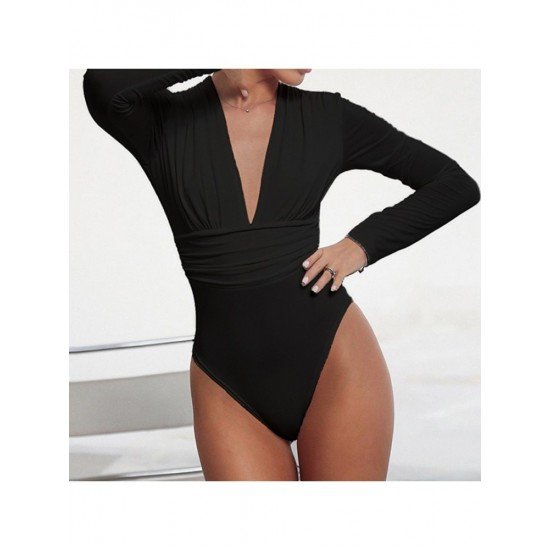 Ladies Fall Long Sleeve Deep V Neck Bodysuits