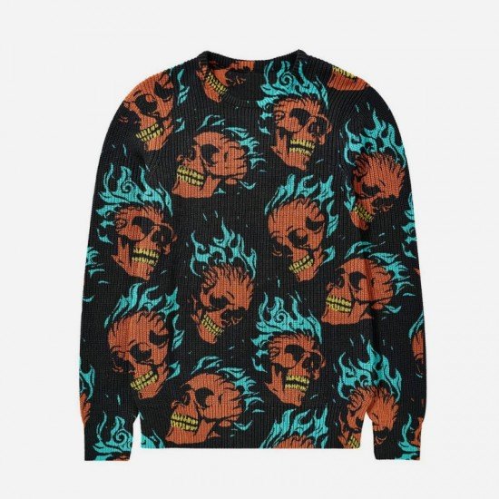  Casual Skull Printing Round Neck Men's Pullover