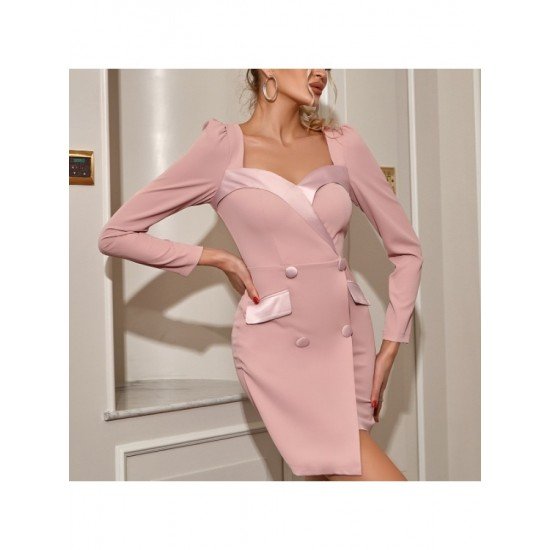  Business Style Pure Color Women's Long Sleeve Dress