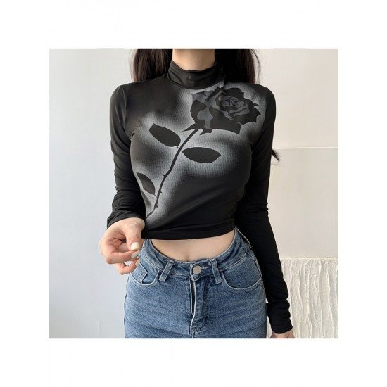  Dark Rose Print Women's Long Sleeve T-Shirt