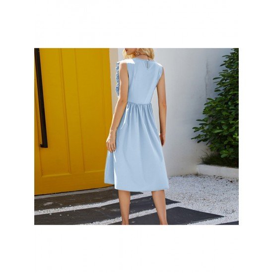  Pure Color Round Neck Women's Sleeveless Dress