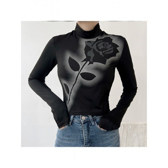  Dark Rose Print Women's Long Sleeve T-Shirt