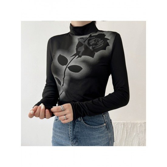  Dark Rose Print Women's Long Sleeve T-Shirt