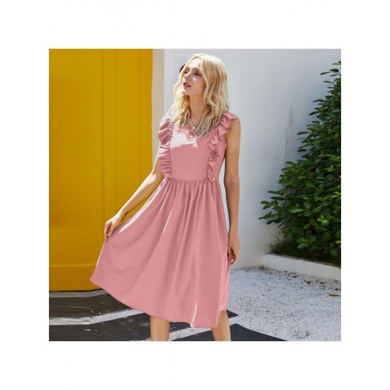  Pure Color Round Neck Women's Sleeveless Dress