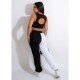  Contrast Color Irregular Top And Trouser Women's Set