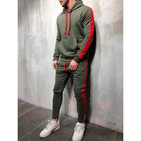 Exercise Contrast Color Hoodie With Long Pants