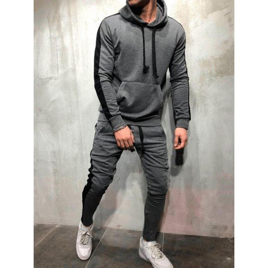 Exercise Contrast Color Hoodie With Long Pants