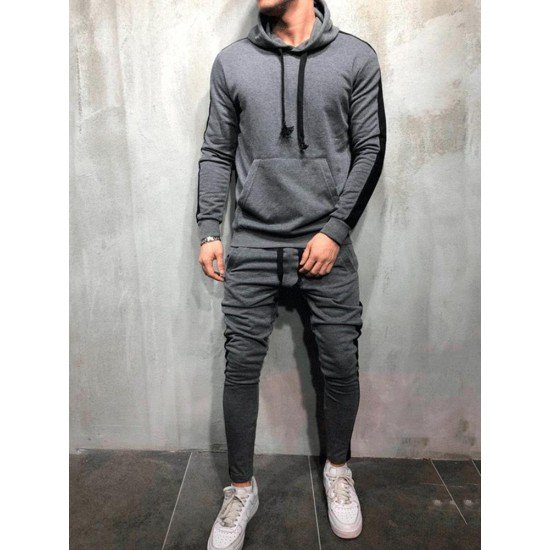 Exercise Contrast Color Hoodie With Long Pants