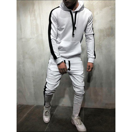 Exercise Contrast Color Hoodie With Long Pants