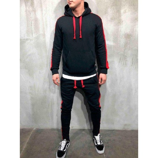 Exercise Contrast Color Hoodie With Long Pants