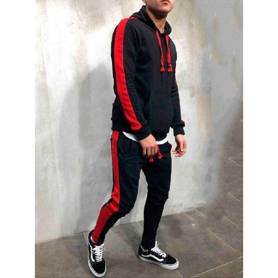 Exercise Contrast Color Hoodie With Long Pants