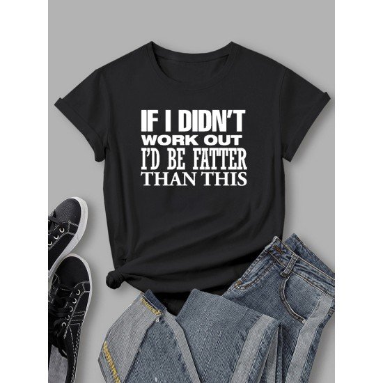 Letter Printed Casual Black Simple T Shirts