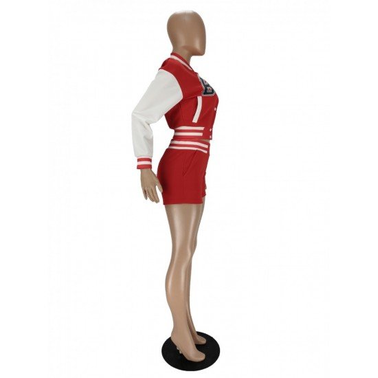 Contrast Color Baseball Coat Matching 2piece Outfit Sets