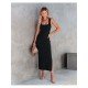 Casual Black Square Neck Backless Slit Sleeveless Dress