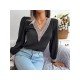  V-Neck Long Sleeve Chiffon Shirt For Women