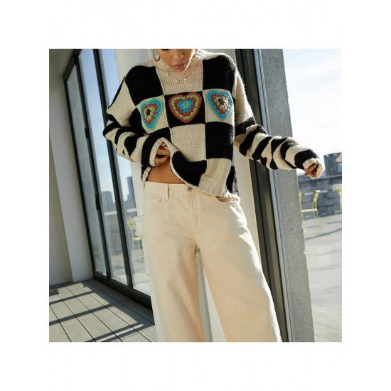  2022 Contrast Color Checkerboard Knitted Sweater