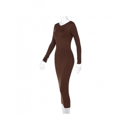  Sexy Pure Color Backless Women's Long Sleeve Dress