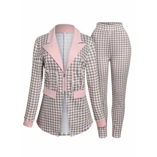 Houndstooth Stylish Matching 2 Piece Pant Sets For Women