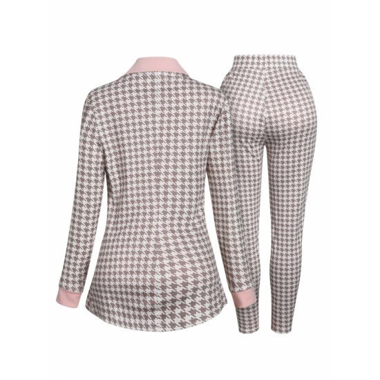 Houndstooth Stylish Matching 2 Piece Pant Sets For Women