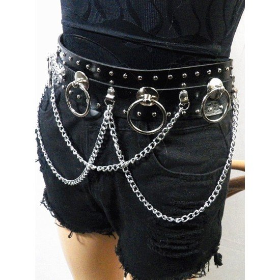 Riveted Metal Rings Wide Chain Belts For Women