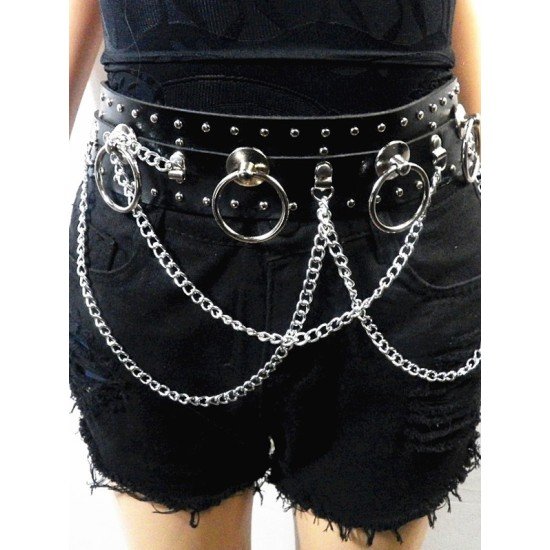 Riveted Metal Rings Wide Chain Belts For Women