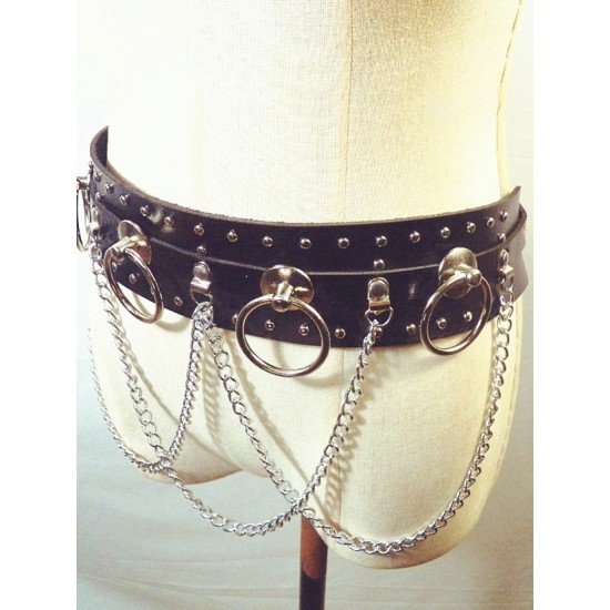 Riveted Metal Rings Wide Chain Belts For Women