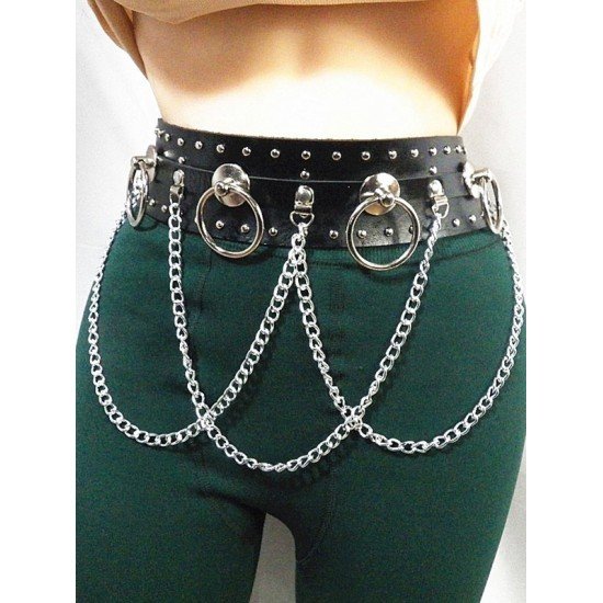 Riveted Metal Rings Wide Chain Belts For Women