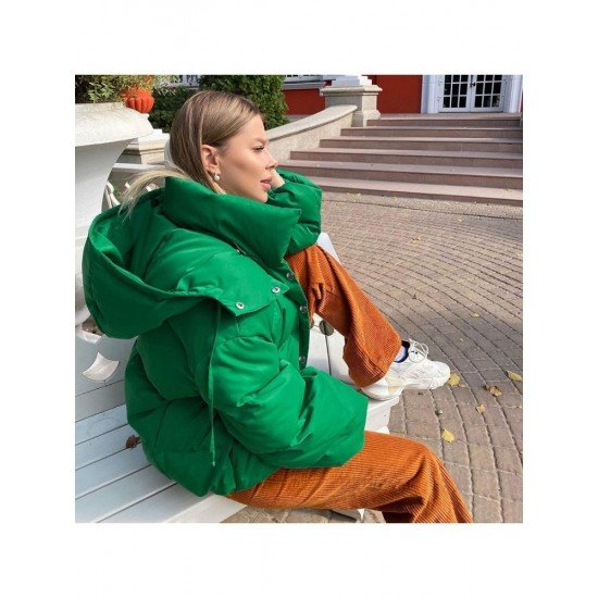  Winter Pure Color Hooded Women's Cotton Down Coats