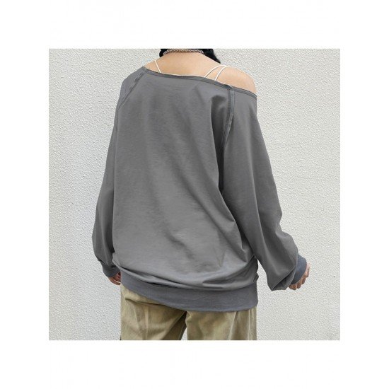  Casual Loose Heart Printing Slant Shoulder Women's Sweater