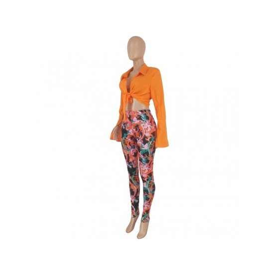 Printed Fall Matching 2 Piece Trouser Sets