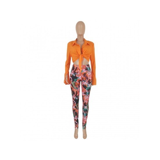 Printed Fall Matching 2 Piece Trouser Sets