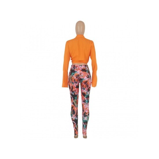 Printed Fall Matching 2 Piece Trouser Sets