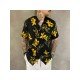 Summer Black Stand Collar Flower Printed Men Shirts 