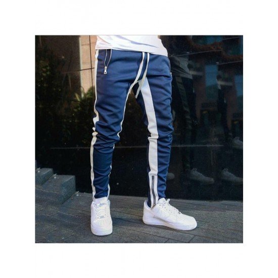  Summer Drawstring Contrast Color Zipper Men's Casual Pants