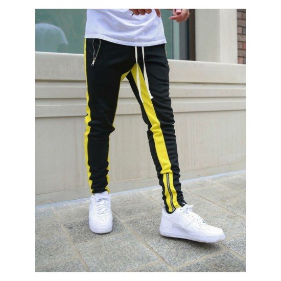  Summer Drawstring Contrast Color Zipper Men's Casual Pants