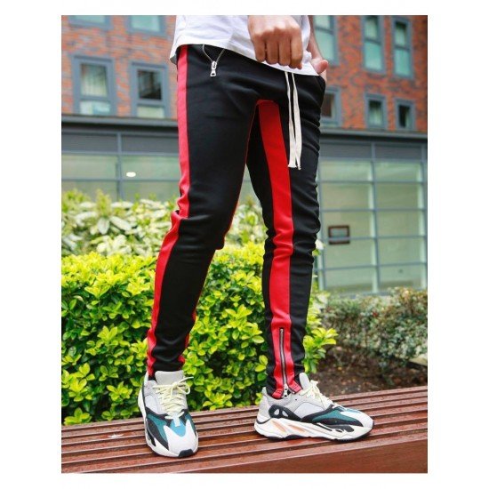  Summer Drawstring Contrast Color Zipper Men's Casual Pants