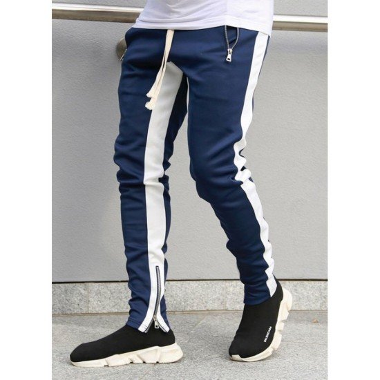  Summer Drawstring Contrast Color Zipper Men's Casual Pants