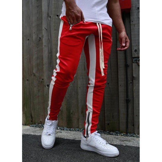  Summer Drawstring Contrast Color Zipper Men's Casual Pants