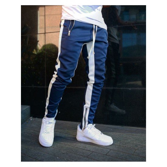  Summer Drawstring Contrast Color Zipper Men's Casual Pants