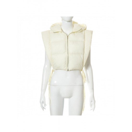 Designer Tie Wrap Solid Cropped Sleeveless Down Coats