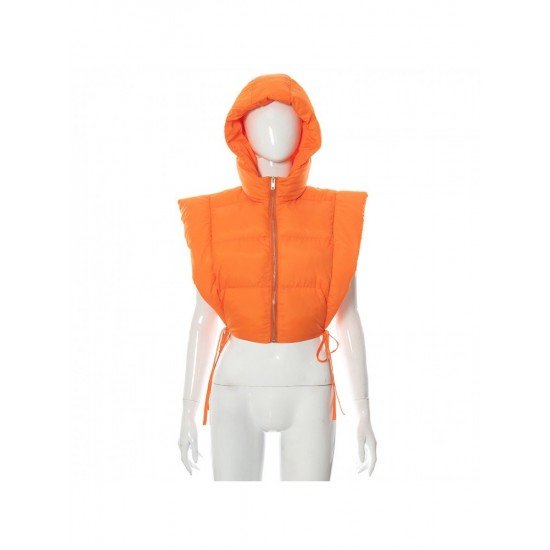 Designer Tie Wrap Solid Cropped Sleeveless Down Coats