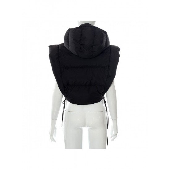 Designer Tie Wrap Solid Cropped Sleeveless Down Coats