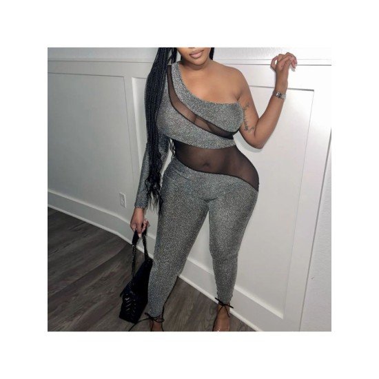 Sexy Patchwork One Shoulder Ladies Jumpsuits